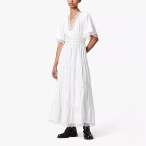 $299 All Saints Eris Dress White Lace Maxi Dress US 4